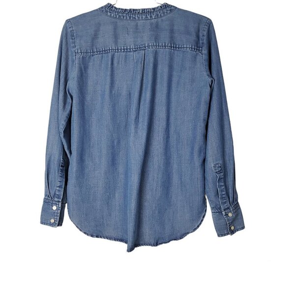 💎Loft Long Sleeve Button Down Ruffle Band Denim Top - Picture 5 of 5